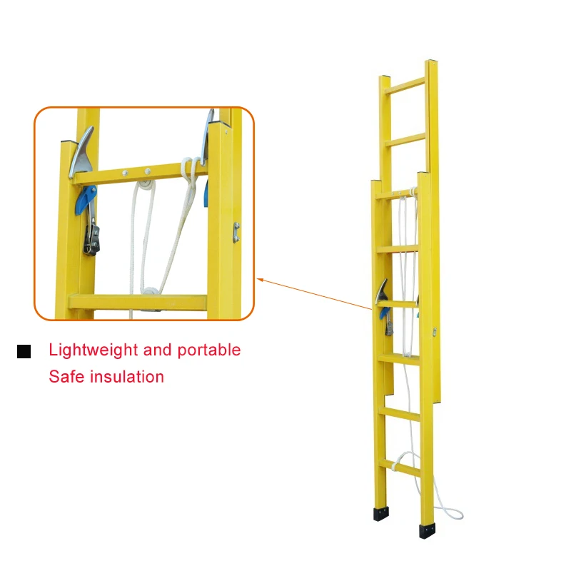モダンデザインの黄色いグラスファイバー製伸縮はしご、屋外および倉庫に適したはしご