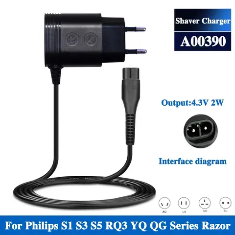 AU UK US EU Plug A00390 Charger Power Cord Adaptor For Philips Norelco OneBlade QP2520 QP2521 QP2523 QP2510 QP2511 Shaver