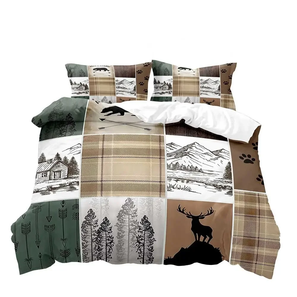 Moose Black Bear Duvet Cover Queen Set, Wildlife Deer Bedding Set, Rustic Bedroom Decor for Men Boyfriend Teen Boy,2 Pillowcases