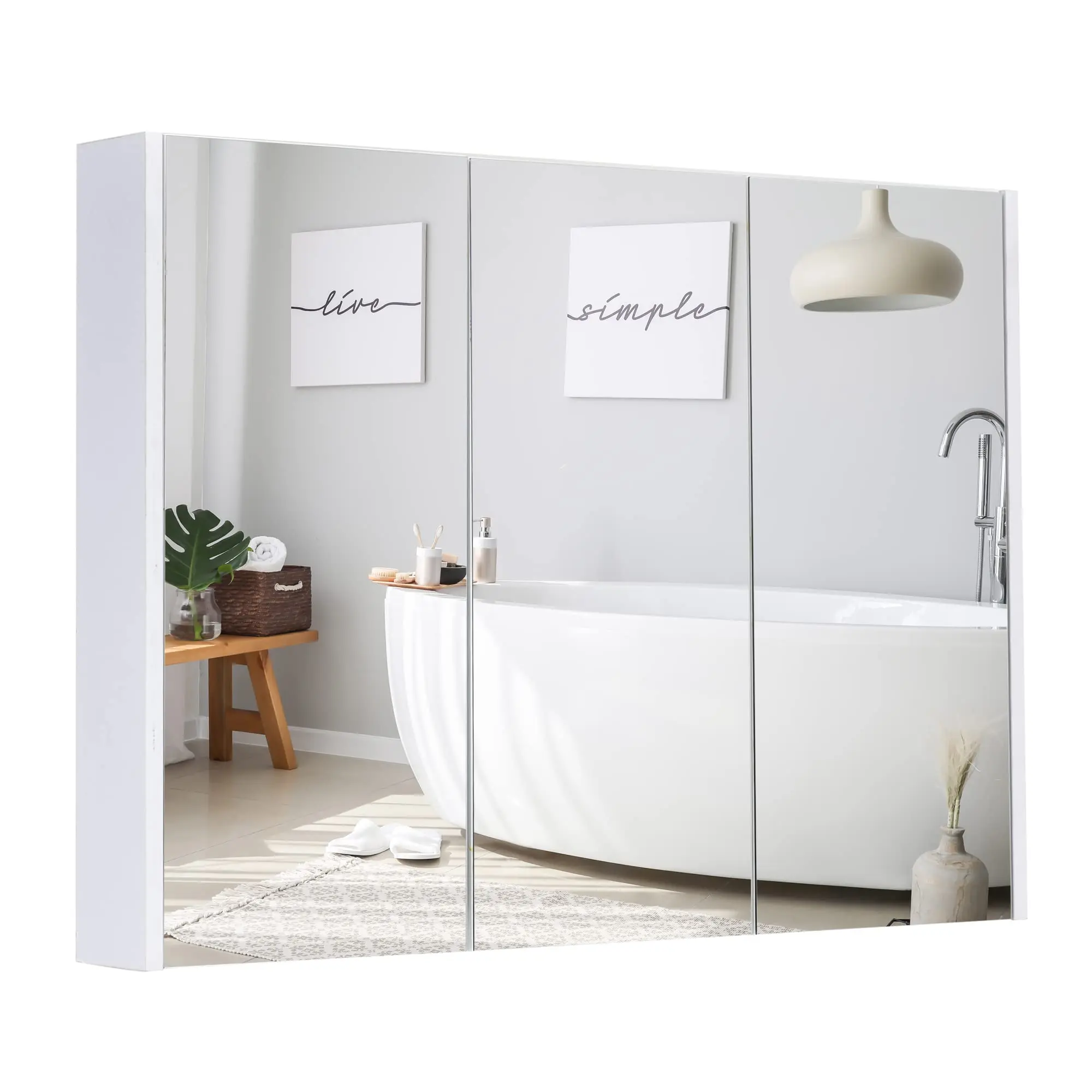 Bathroom Wall Mounted Storage Cabinet with Triple Mirrored Doors