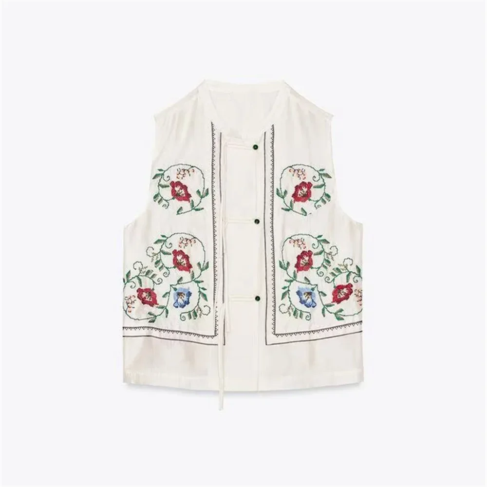LIBIELIY Women's Vest Sleeveless Contrasting Embroidered Flower Decoration Temperament Summer New Vest Top