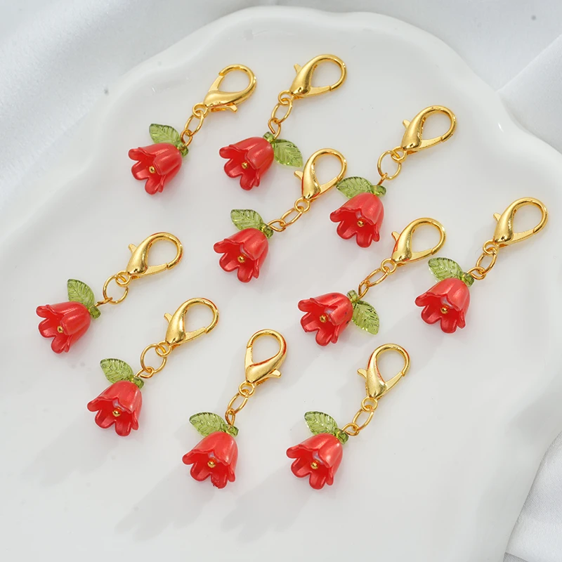 10pcs Cute Flower Keychain Lobster Claw Clasps Charm For Bag Key Chain Ornaments