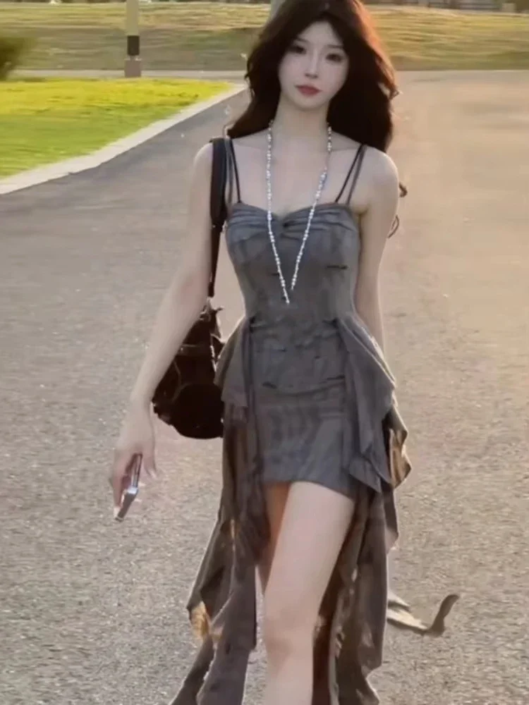 فستان قصير مثير بتصميم كلاسيكي أمريكي للنساء فساتين صيفية ضيقة مكشكشة غير منتظمة تناسب الجميع فيمينينو فيستدوس دي موجر 2025 #1