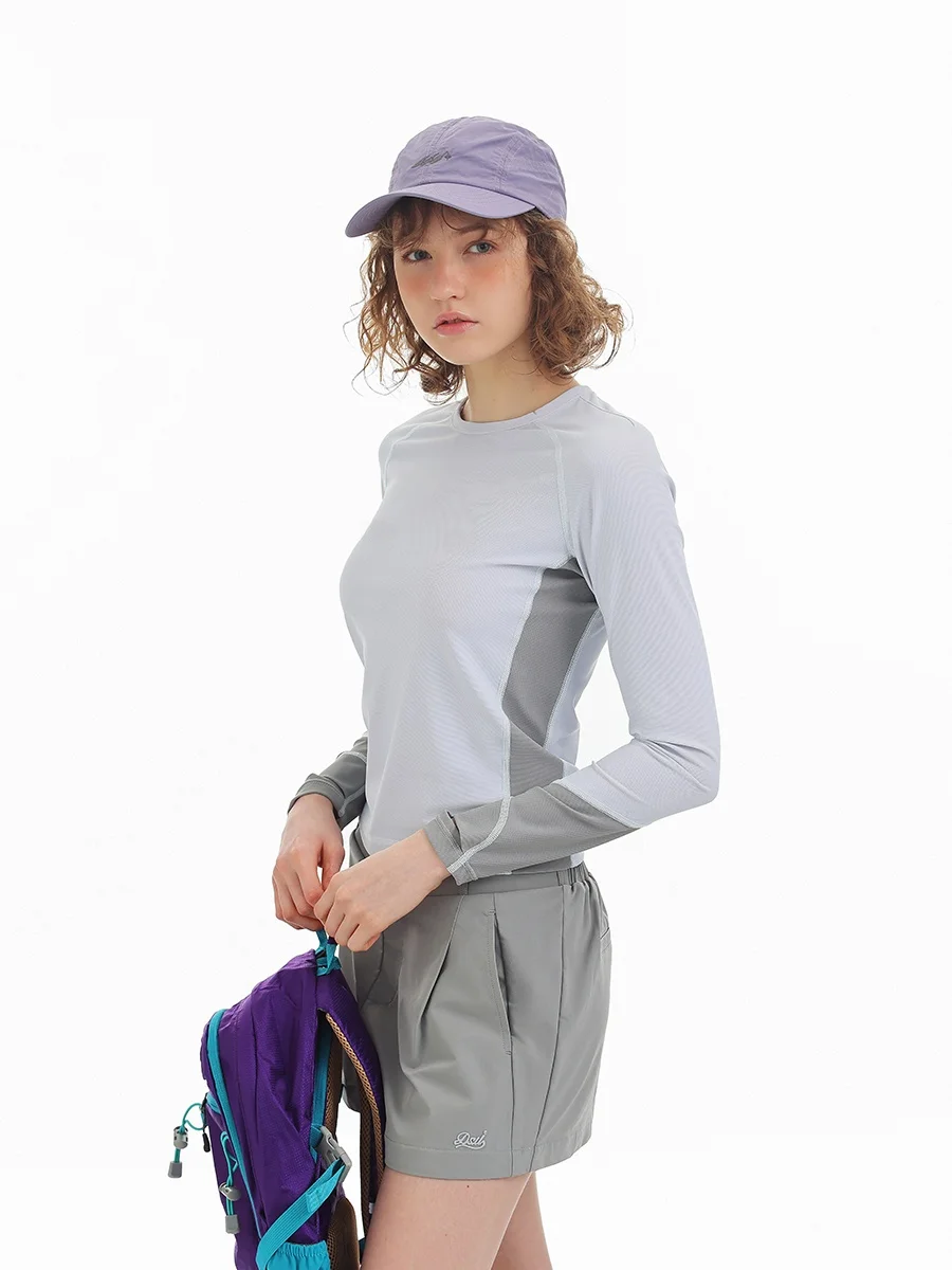 DSU2026 Autumn Splice Color Sportswear Long Sleeve round Neck Women's T-shirt Breathable Slimming UV Protection Cool Feeling