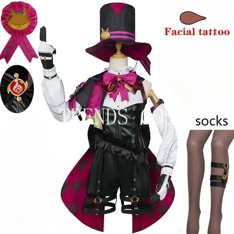 Magician Lyney Cosplay Costume Game Uniform Fontaine Magician Lyney Outfits Lyney Full Set Face Tattoo for Comic Con