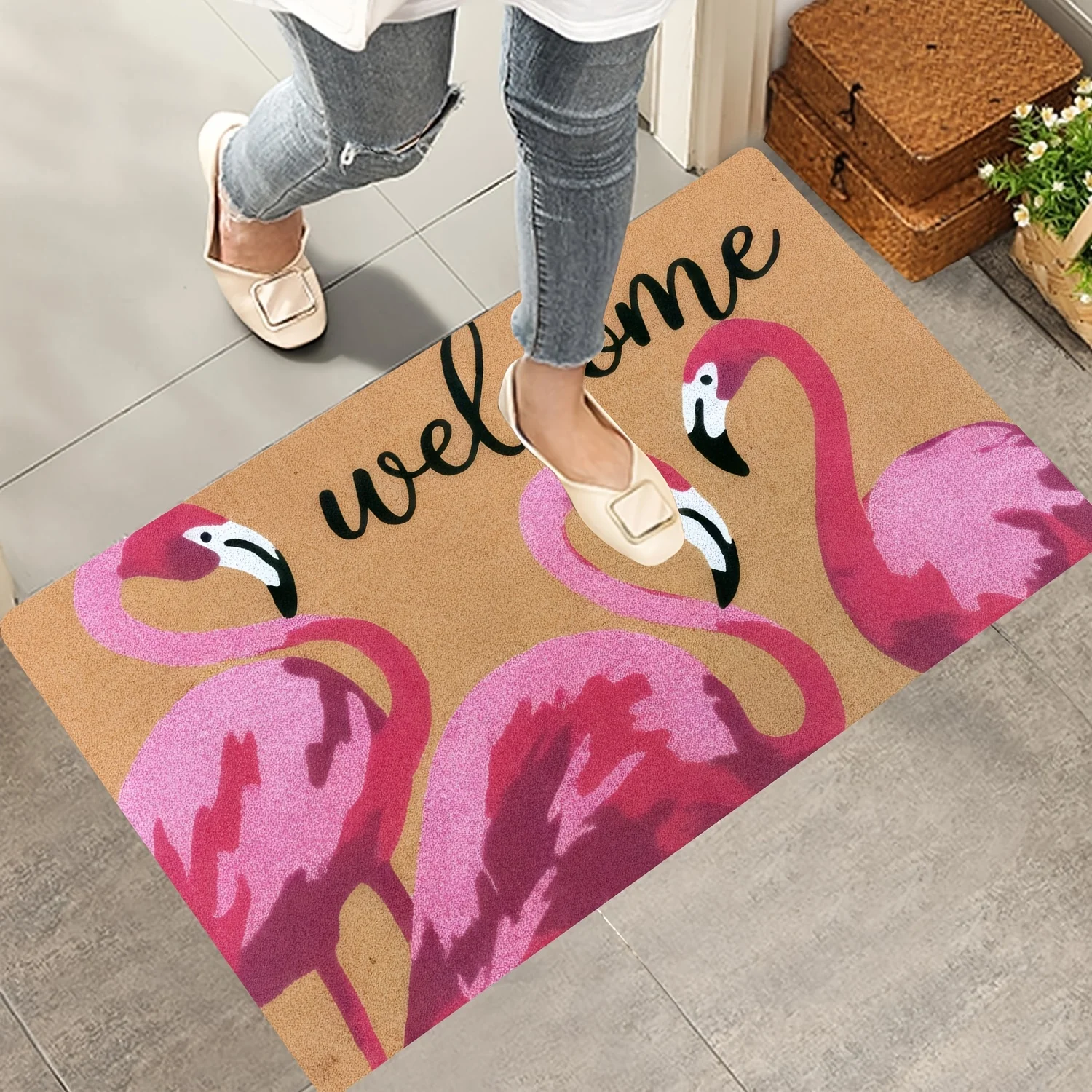 

Flamingo Welcome Doormat - Rectangle Mat for Hallway, Kitchen, Bathroom, Balcony - Indoor/Outdoor Decorative Entryway Mat