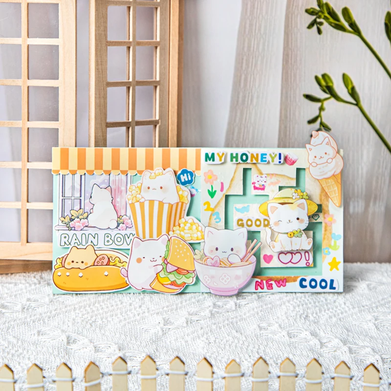 Card Lover 20 Pcs [Meow Fun Park Series] Cute Cat Theme  Stickers PET Sticker Paper Scrapbooking Material Scrapbook Kit