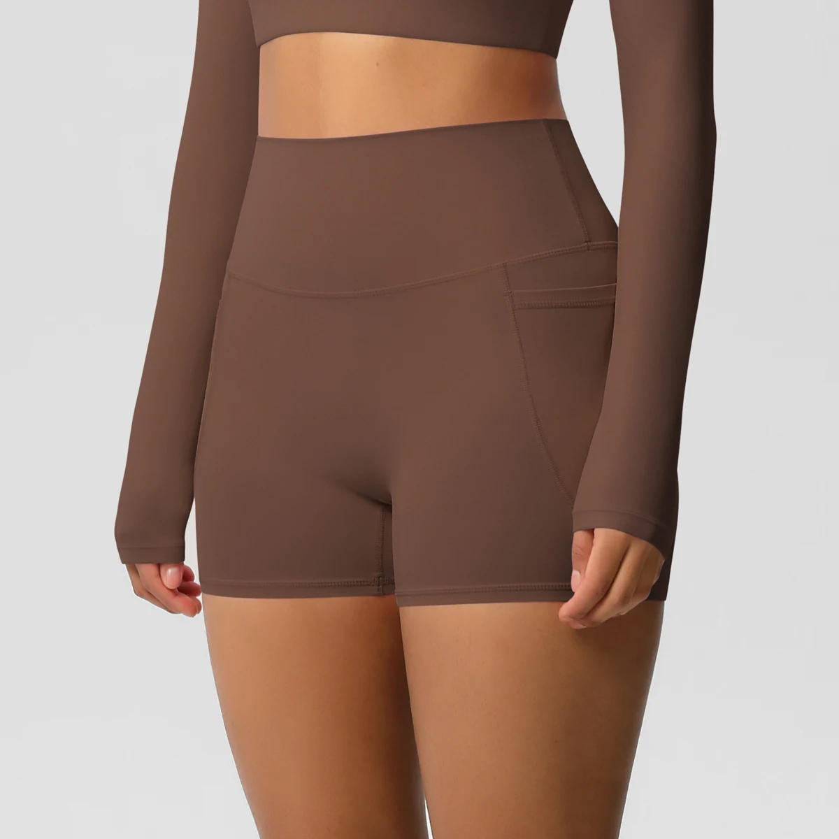 Damen-Sportshorts mit Taschen, Yoga-Leggings-Shorts, Squat-Proof, Hohe Taille, Fitness-Tights, Schnelltrocknend, für Radfahren, Workout und Gym – Detail 3