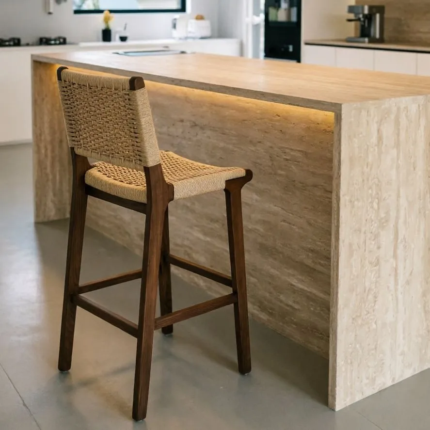 DSA Solid Wood Rope Bar Chair Household Medieval Dining Chair Bar Restaurant High Stool Wabi Sanfeng Island Desk Chair