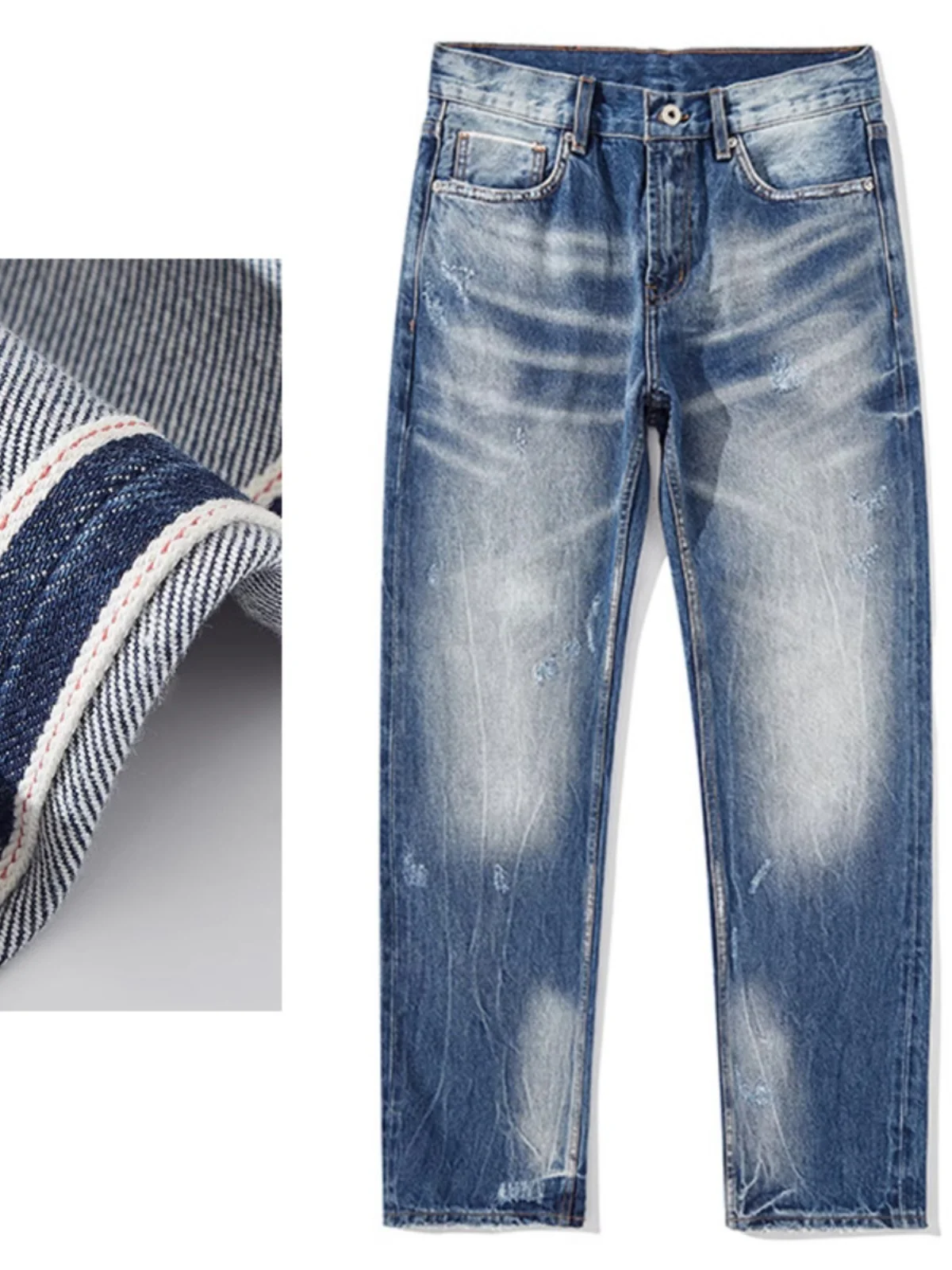 

Heavyweight Red d Selv Denim Jeans Men's High End Distred Waed Japanese Retro Ameika Sle Trendy Straight L...