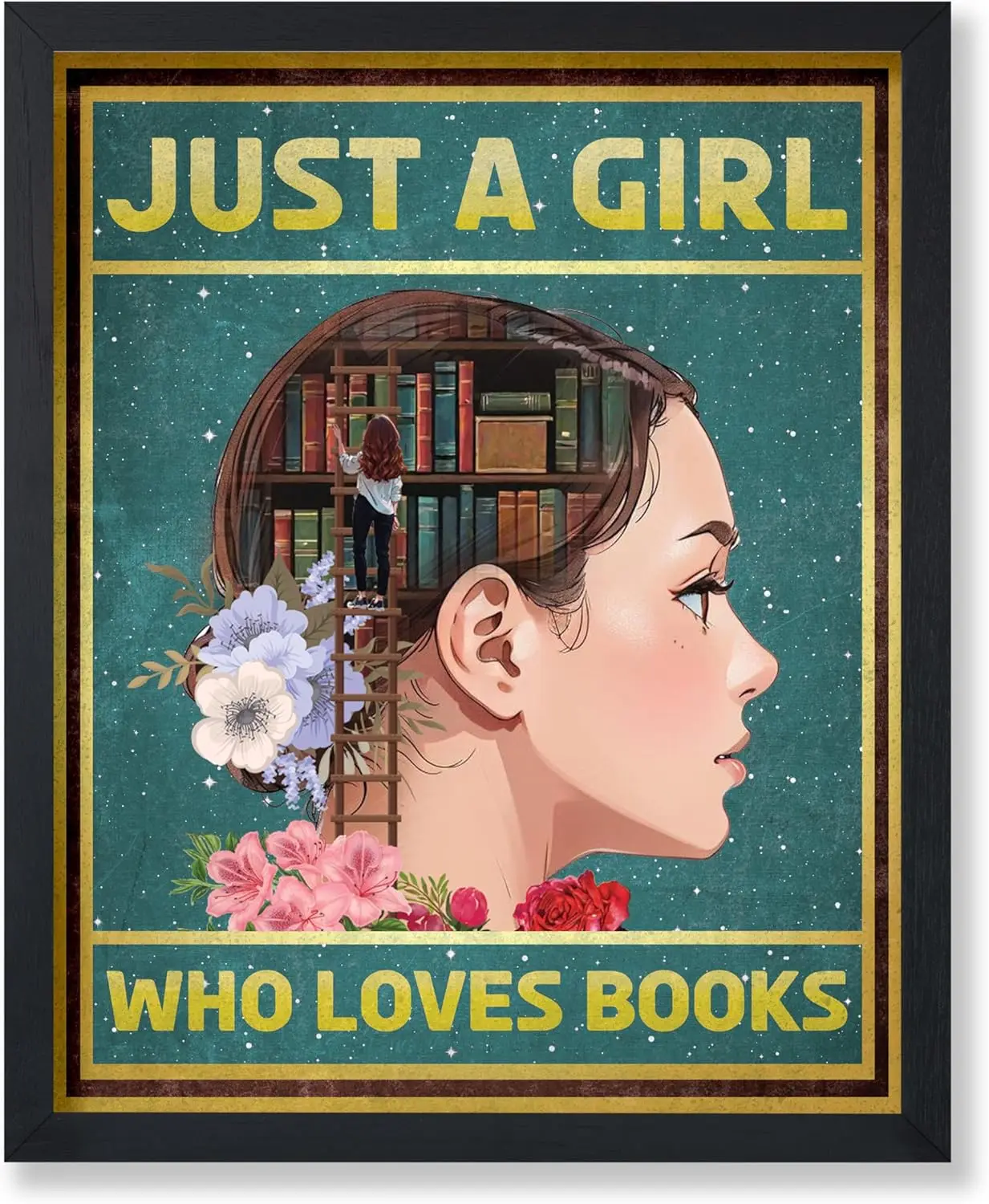 1p,Poster Master Just A Girl Who Loves Books Poster - Motivational Print - Positive Quote Wall Art - Gift for Teacher & Stud