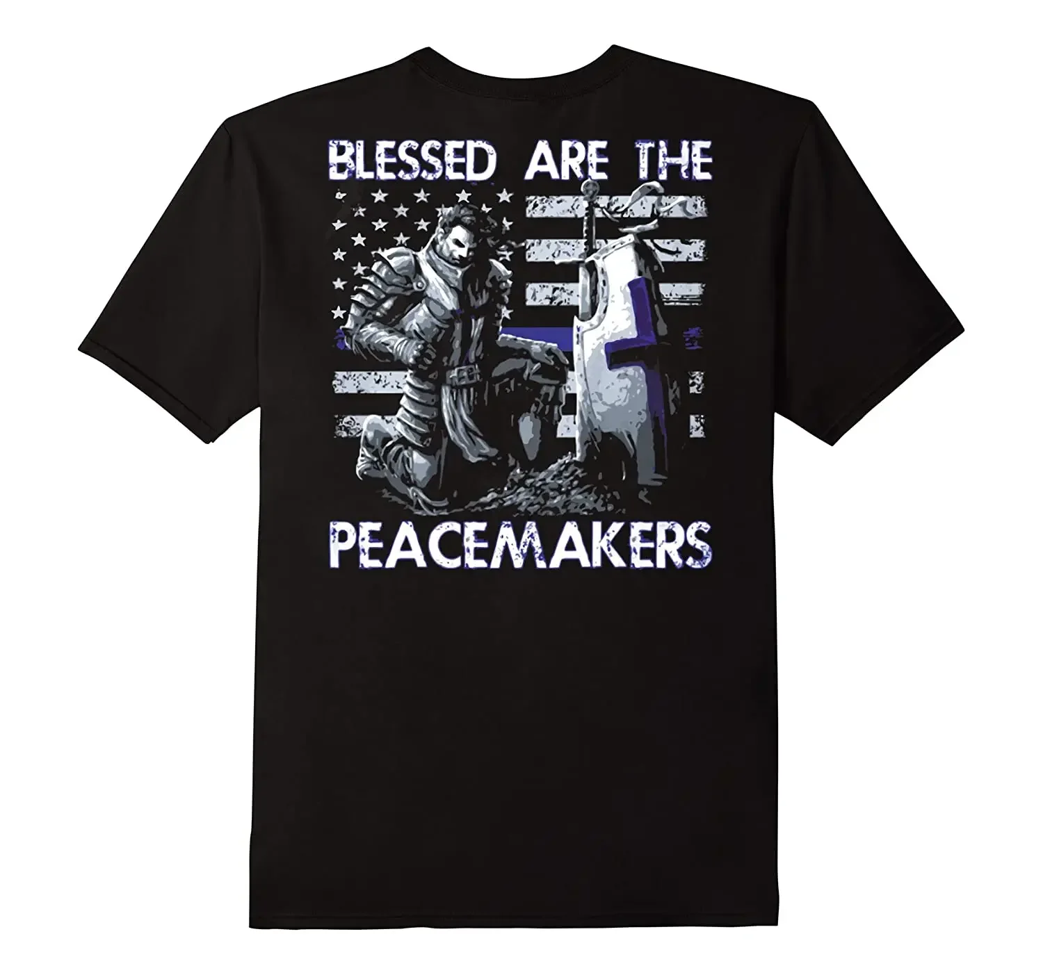 The Peacemakers Thin Blue Line American Flag Crusaders T-Shirt 100% Cotton O-Neck Short Sleeve Summer Casual Mens T-shirt