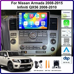 9 Inch Android 14 For Nissan Armada Infiniti QX56 QX 56 2008-2015 Car Multimedia Player GPS Stereo Radio Receiver 8-Core CarPlay