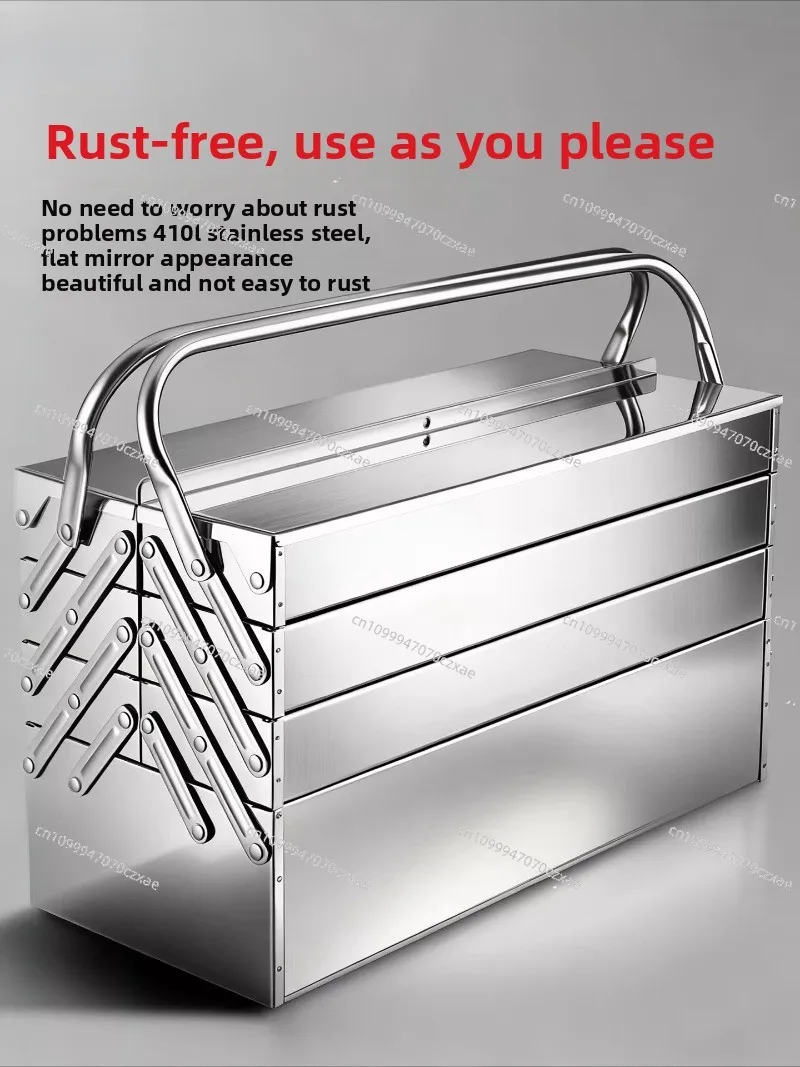 

Stainless Steel Tool Box, Three-layer Folding Household Thickened Portable Hardware Industrial Grade Storage Box