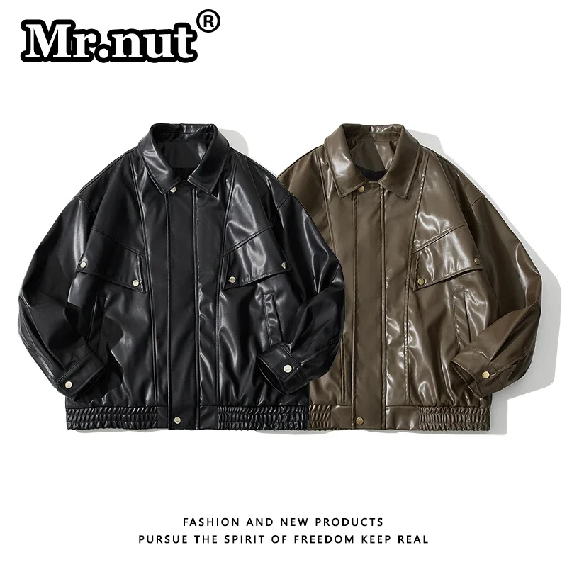 

Mr.nut Motorcycle Clothing Men Leather Biker Bomber Jacket Smooth Waterproof PU Aviator Jackets Man Autumn Winter Military Coat