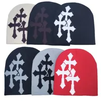 Y2K Knitted Crucifix Jacquard Beanies Women Men Popular Hip Hop Hat Outdoor Warm Sports Knitted Hat Trendy Street Knitted Hat