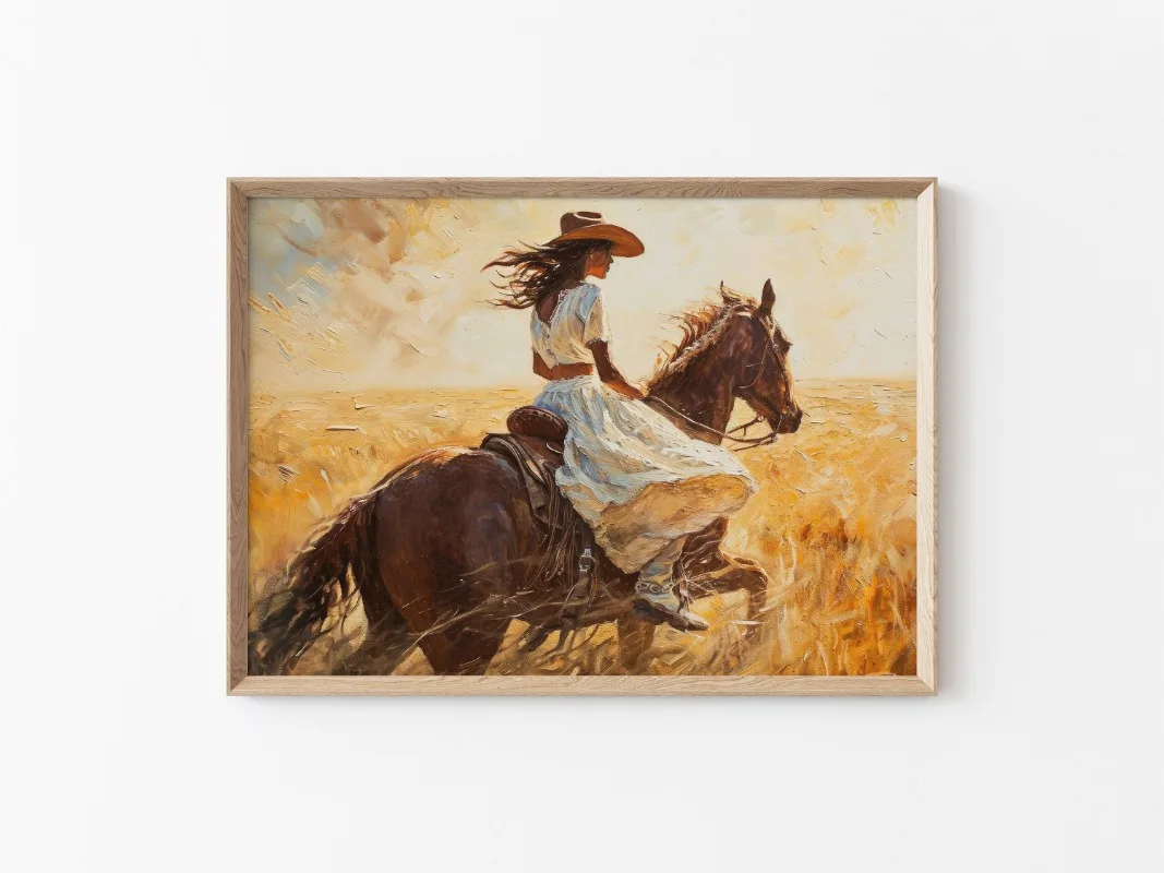 Cowgirl Riding Horse Rustic Southwestern Spring Native Warrior Scenery Poster Wall Art Pictures Canvas Painting Room Home Decor