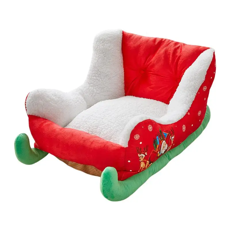 Red Christmas Cat Dog Bed Cute Sleigh Design Pet Bed Soft And Comfortable Cat Bed For Pet Restful Sleep And Relaxation