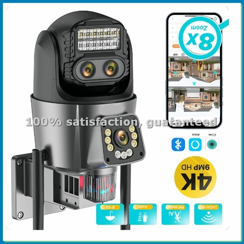 

Уличная PTZ-камера 9MP 4K HD 8-кратный гибридный зум с тройным объективом, двойной экран, Wi-Fi, IP-камера, сигнализация, видеонаблюдение EU-Plug-VVNB