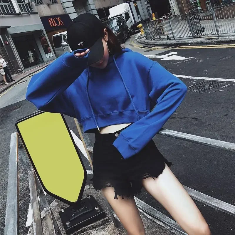 Hoodies Women Cropped ThickeningSpring College Simple Pure Color Ulzzang Streetwear Ladies All-match Leisure Chic Clothing New