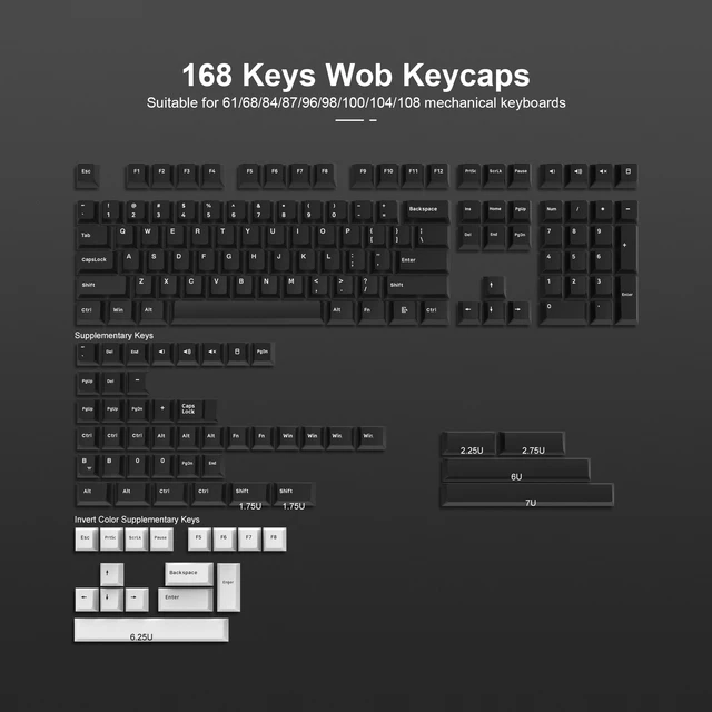 168 Keys WOB Black PBT Keycaps Cherry Profile Double Shot for Mechanical  Gamer Keyboard For GK61 Anne Pro 2 Gateron MX Switches - AliExpress