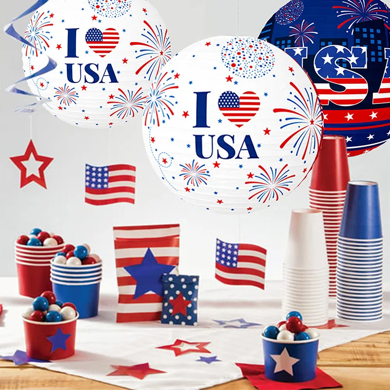 4th of July Paper Lanterns, Patriotic Hanging Ornament Memorial Day Independence Day Decoration Gift