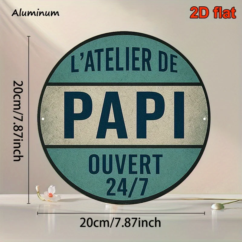 2D Flat, 1pc, 8x8 Inch Round French Aluminum Sign, 