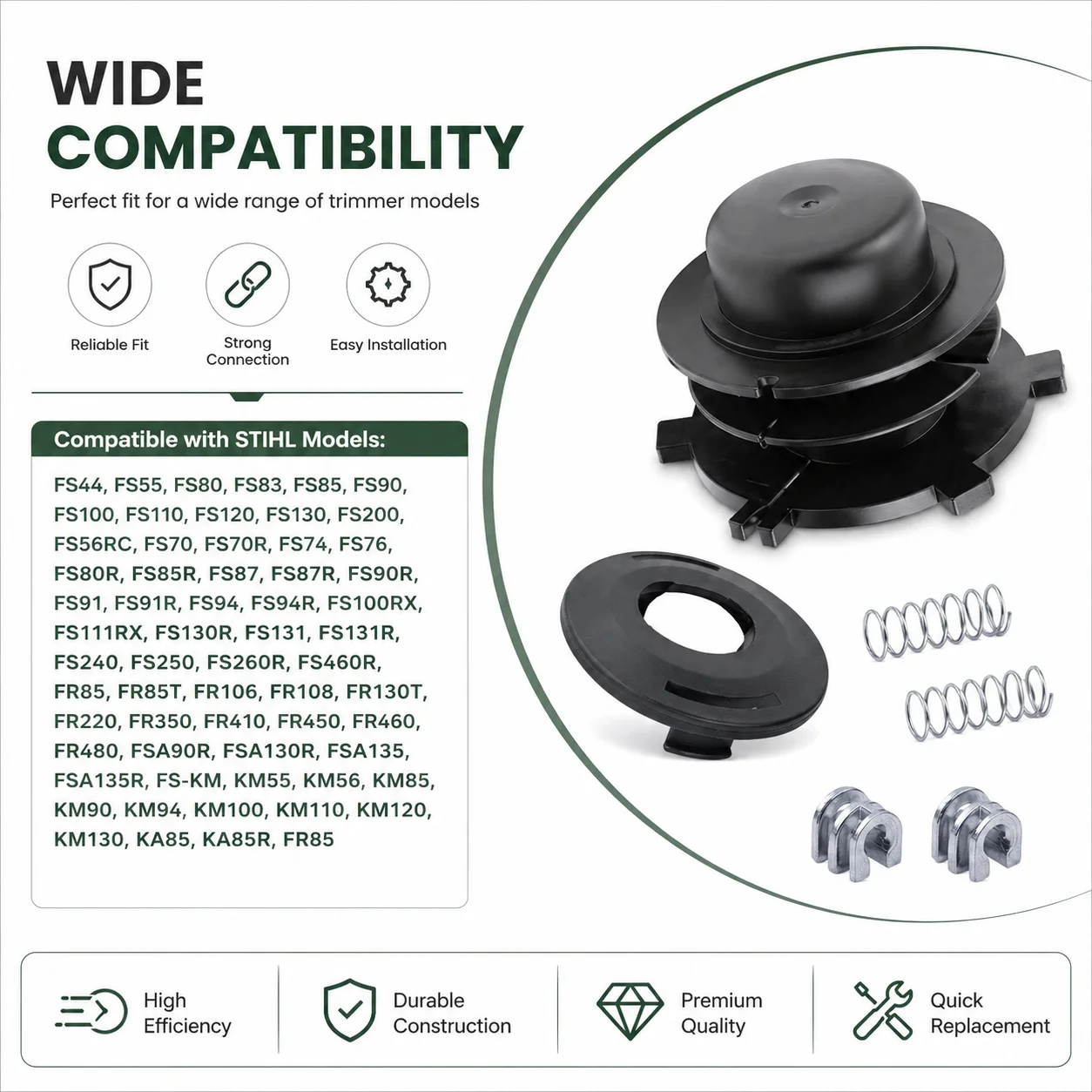 25-2 Trimmer Head Replacement Kit, Spool Cover Springs Cords, Fits Stihl FS90 FS100 FS110 FS120 FS130 FS200 Garden Tool Parts