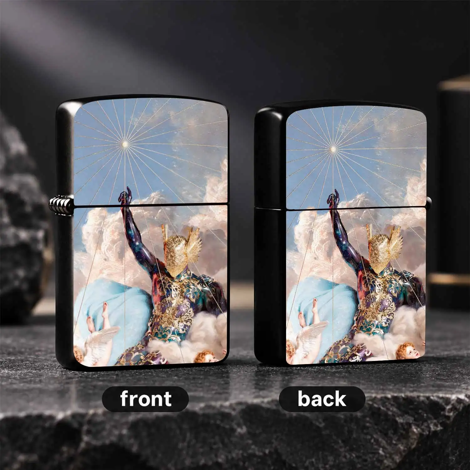 Retro Art Celestial Themed Decorative Lighter Gilded Fantasy Figure Illustration Design Portable Igniter Ideal For Gifting Friends Partnersdaily Travel Camping Multi-Scene Practical Ritual Item A Humorous And Interesting Lighter