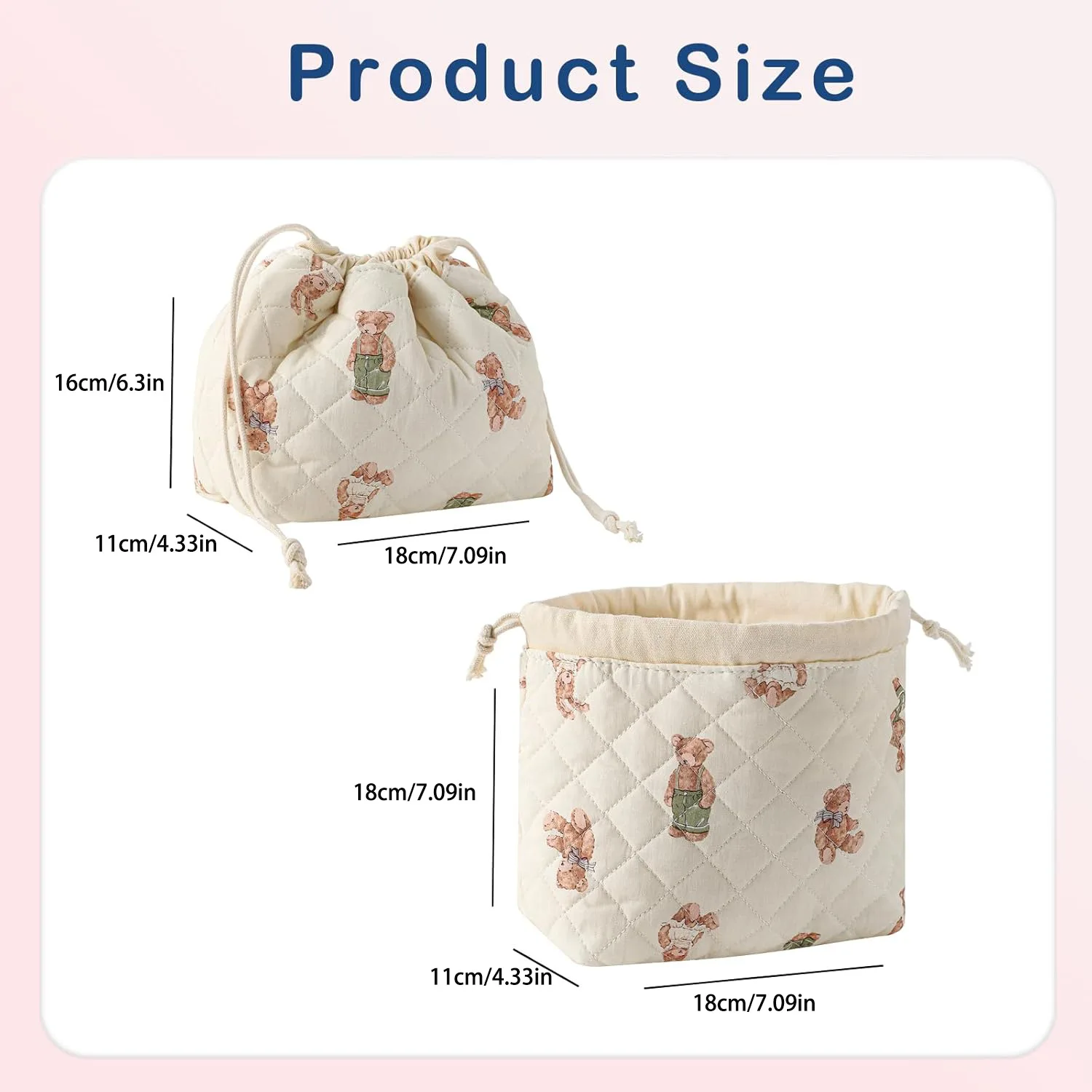 Quilted Makeup Bag Floral Cosmetic Bag Cute Travel Toiletry Bag Soft Aesthetic drawstring Pouch Padded for Women Girls