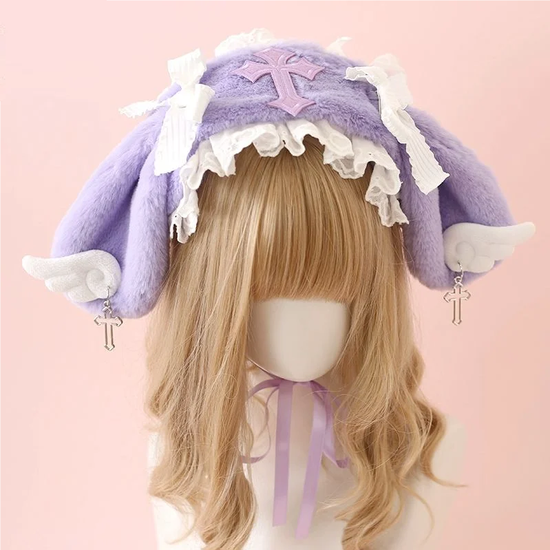 Rabbit ear hairband cute plush angel wings headpiece Lolita headpiece view 3