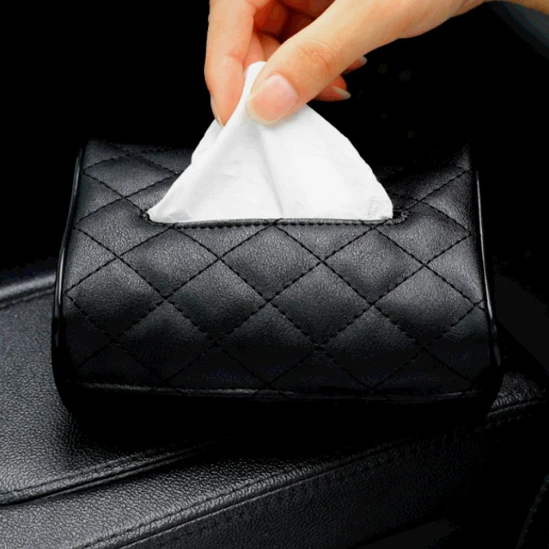 

Hanging Black Leather Tissue Box Holder Car Sun Visor Seatback Tissue Box Cover Car Accessories Tissue Holder