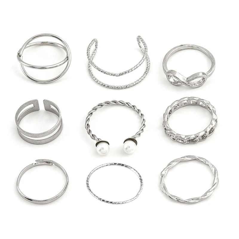 9 Pieces Vintage Stackable Midi Rings Set Bohemian Gold Joint Finger Rings Band Ring Adjustable Open Ring Jewelry Gift