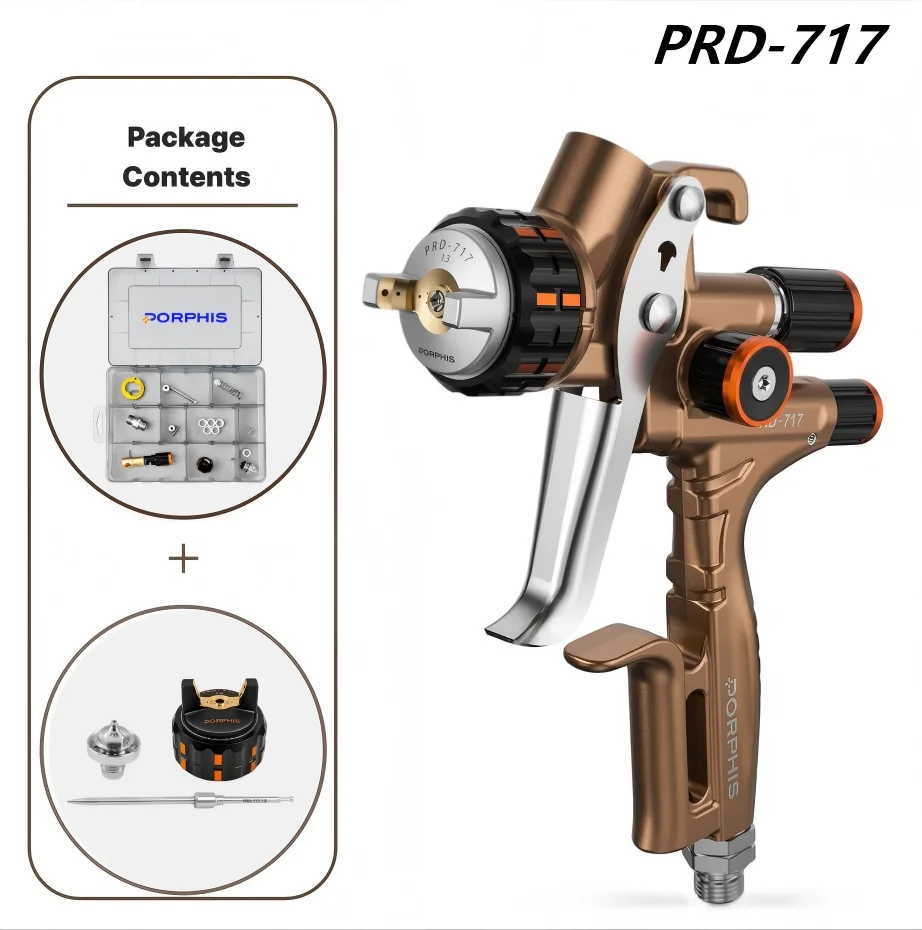 PORPHIS PRD-717 VS Spray Paint Gun with Nozzle & Needle Cap Kit & Maintenance Parts for Automotive Refinish & Clearcoat