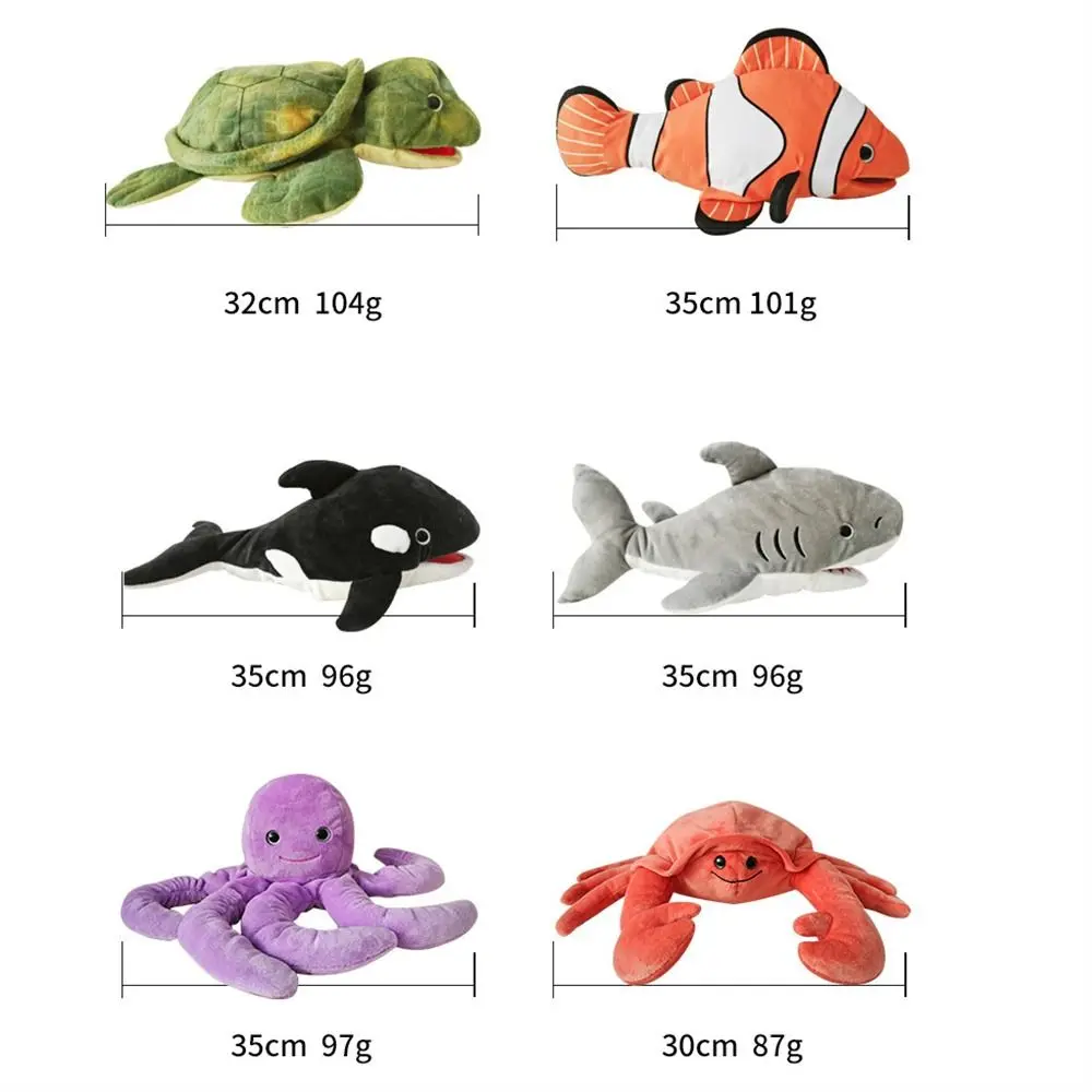 Handpop Zeedier Poppen Knuffel Dier Beweegbare Mond Pluche Haai Poppenschildpad Walvis Octopus Krab Kleuterschool