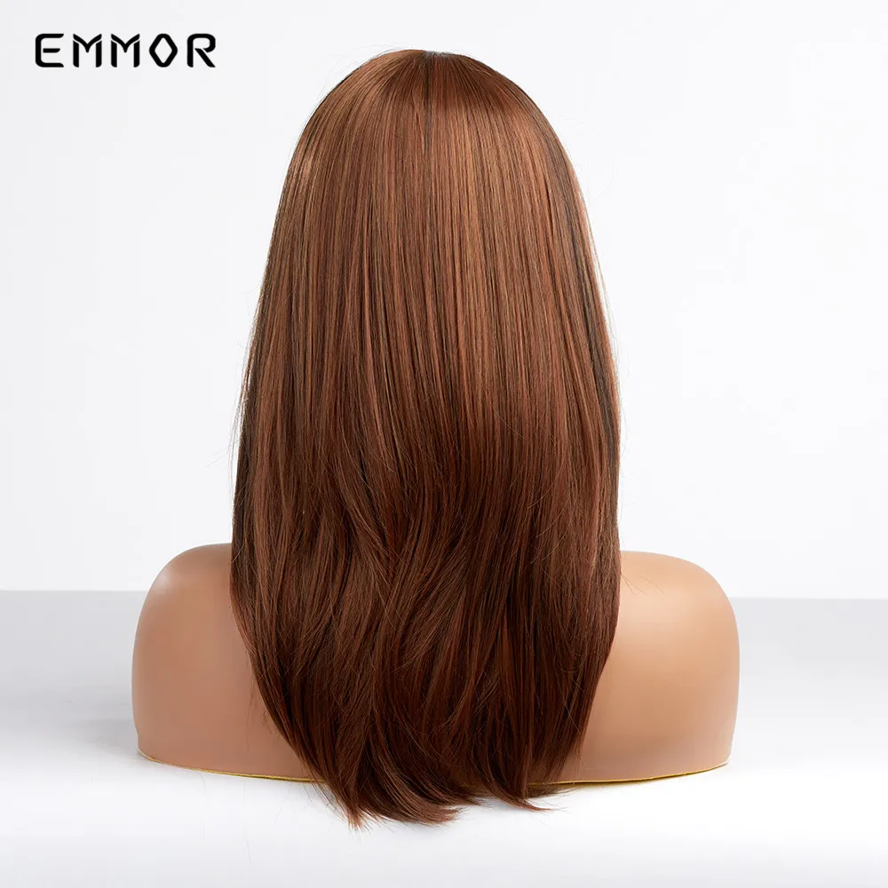 Emmor-Peluca de cabello sintético marrón degradado con flequillo para mujer, pelucas de cabello Bobo, pelucas de Cosplay naturales resistentes al calor, peluca de cabello diario