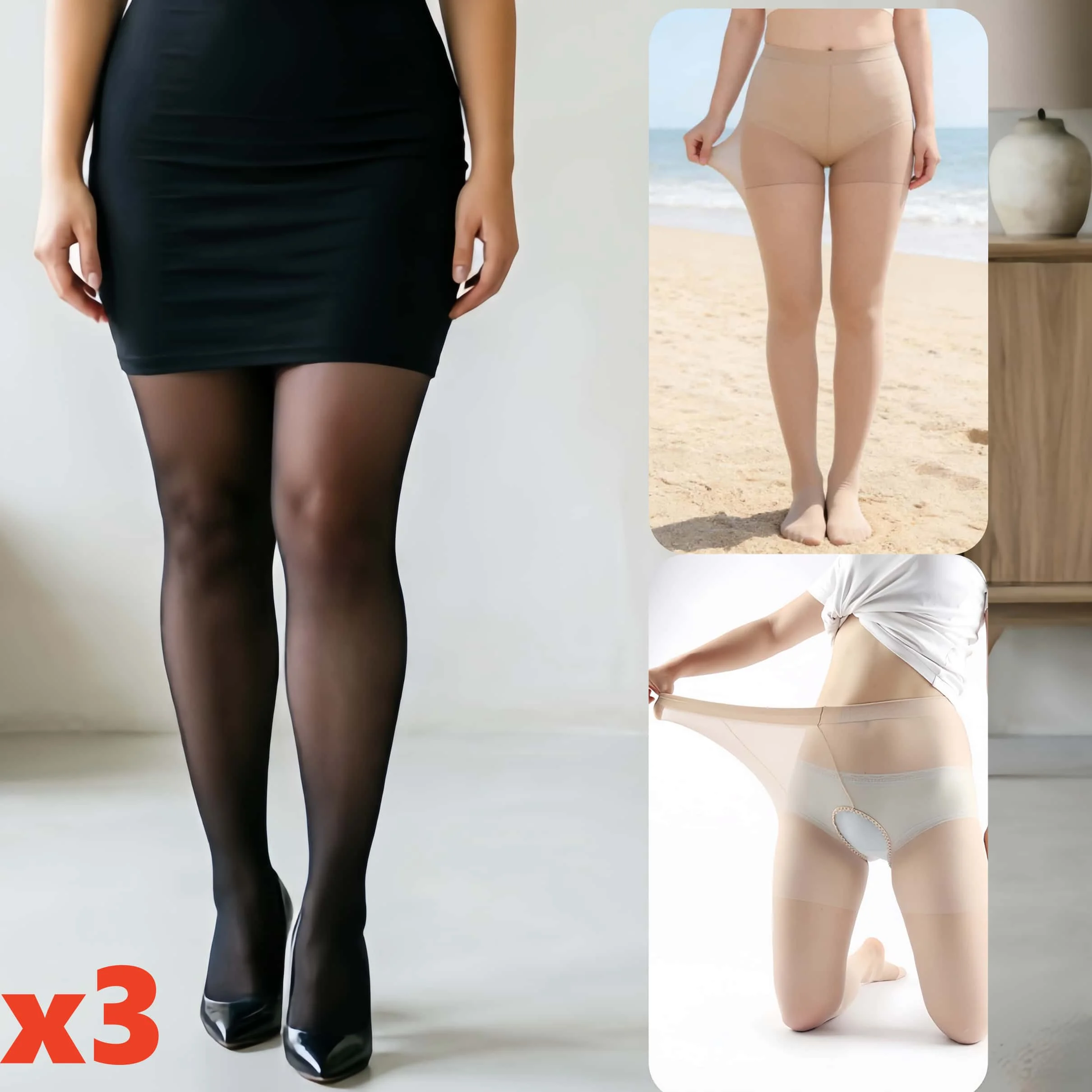 

Women's Plus Size Nylon Pantyhose Sexy Sheer Stretchy High Waist Tights Summer Ultra Thin Breathable 3pcs