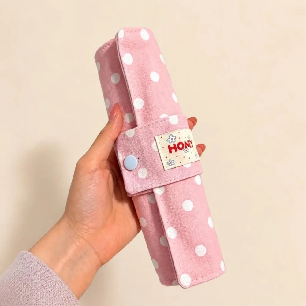 Polka-Dot Makeup Brush Roll Pouch Foldable Roll-Up Cosmetic Brush Organizer Fabric Lightweight Makeup Brush Bag Travel Storage