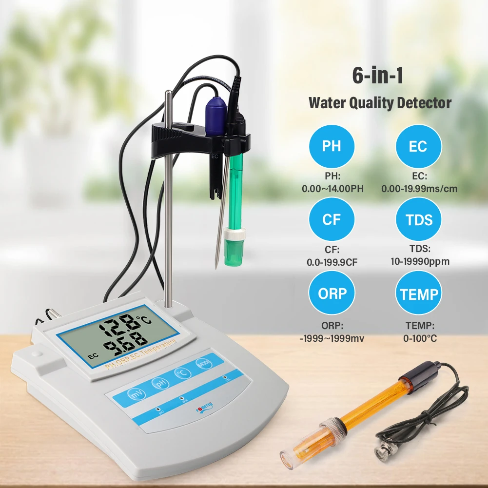 Yieryi PH mètre testeur de qualité de l'eau ORP EC TDS CF testeur de température de table pour Aquariums piscines laboratoire d'eau potable