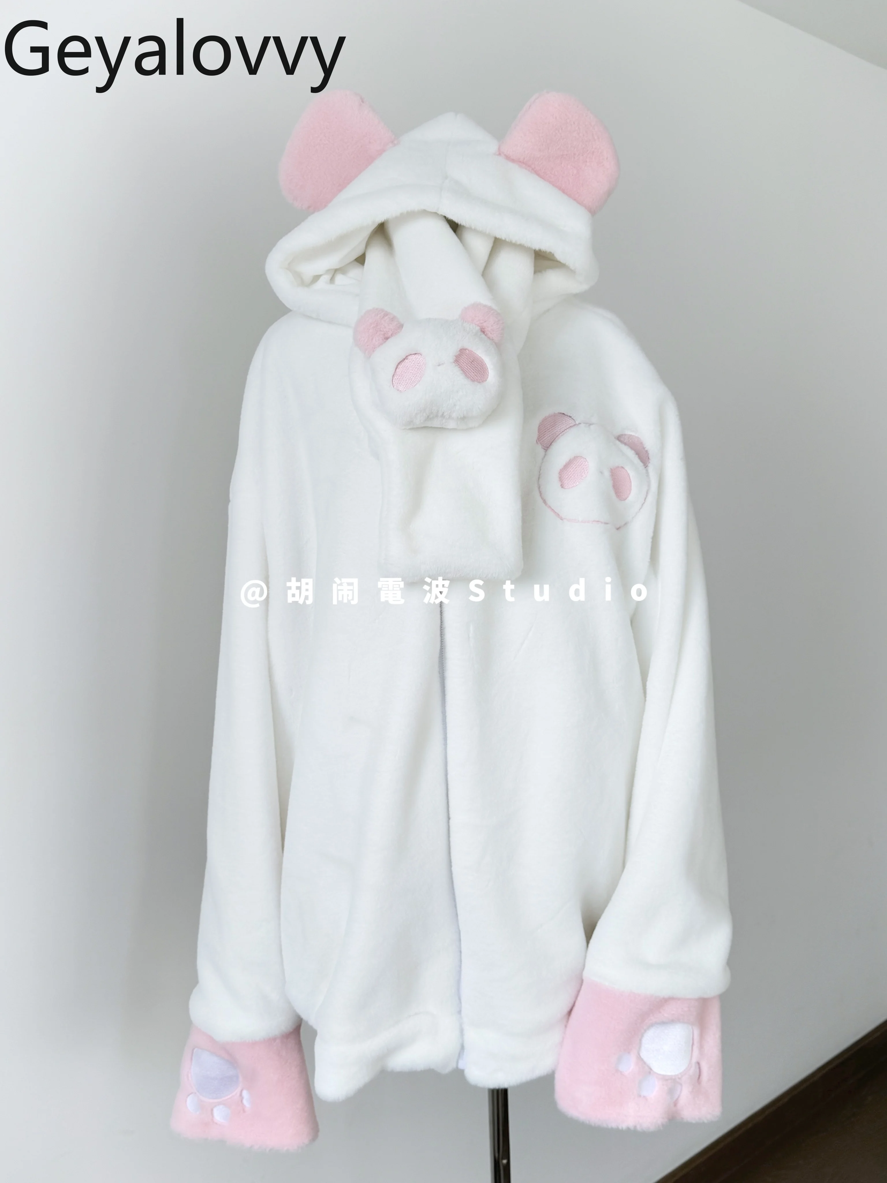 

Japanese Original Sweet Cute Girls Versatile Cotton Jacket Autumn Winter New Fleece Thickened Warm Rabbit Fur White Hooded Coat
