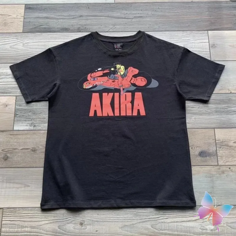 Vintage Washed Distressed Short Sleeve AKIRA T-shirts Anime Cartoon Loose Fitting Top Tees Casual Streetwear Men Women Tshirt