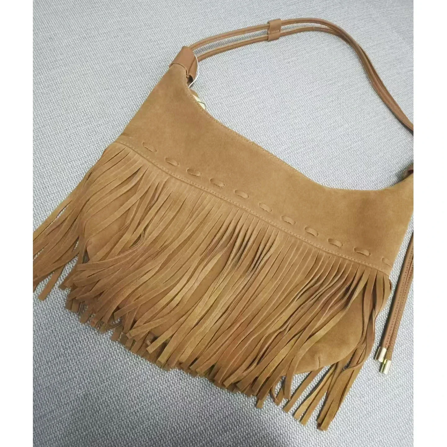 Women Genuine Leather Suede Fringes Shoulder Bag Hippie Gypsy Bohemian Boho Chic Vintage Retro Ibiza Nubuck Leather Side Bag