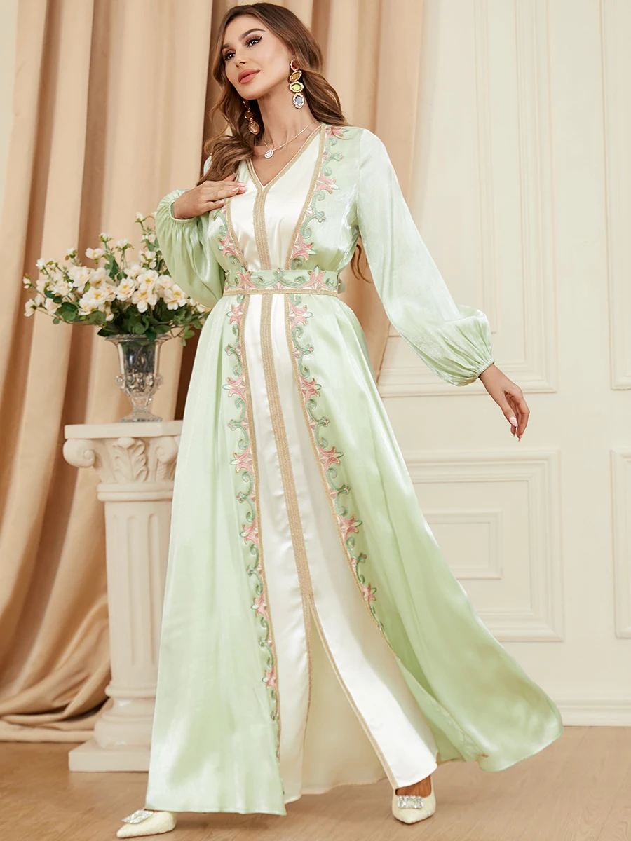 Elegant Muslin 2  Piece Abaya Set for Women Dress Maxi A-line Party Dresses Kimono Saudi Arabic Dubai Kaftan Morocco Kaftan 2023