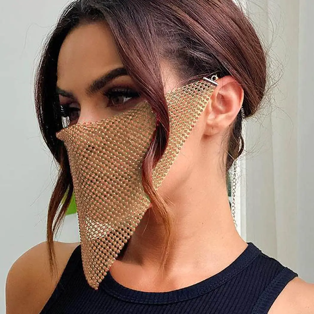 قناع وجه كريستالي لامع، قناع شبكي من حجر الراين اللامع، فم ملهى ليلي مثير مغطى للنساء والفتيات