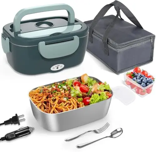 

Электрический ланч-бокс Monteka - портативный подогреватель еды объемом 1,5 л, герметичный, 12В/24В/110В, контейнер из нержавеющей стали