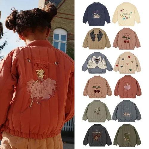 2024 INS KS 남아 만화 코튼 겉옷, 유아 여아 양털 재킷, 자수 코트, 비행 세트, 어린이 겨울 옷 