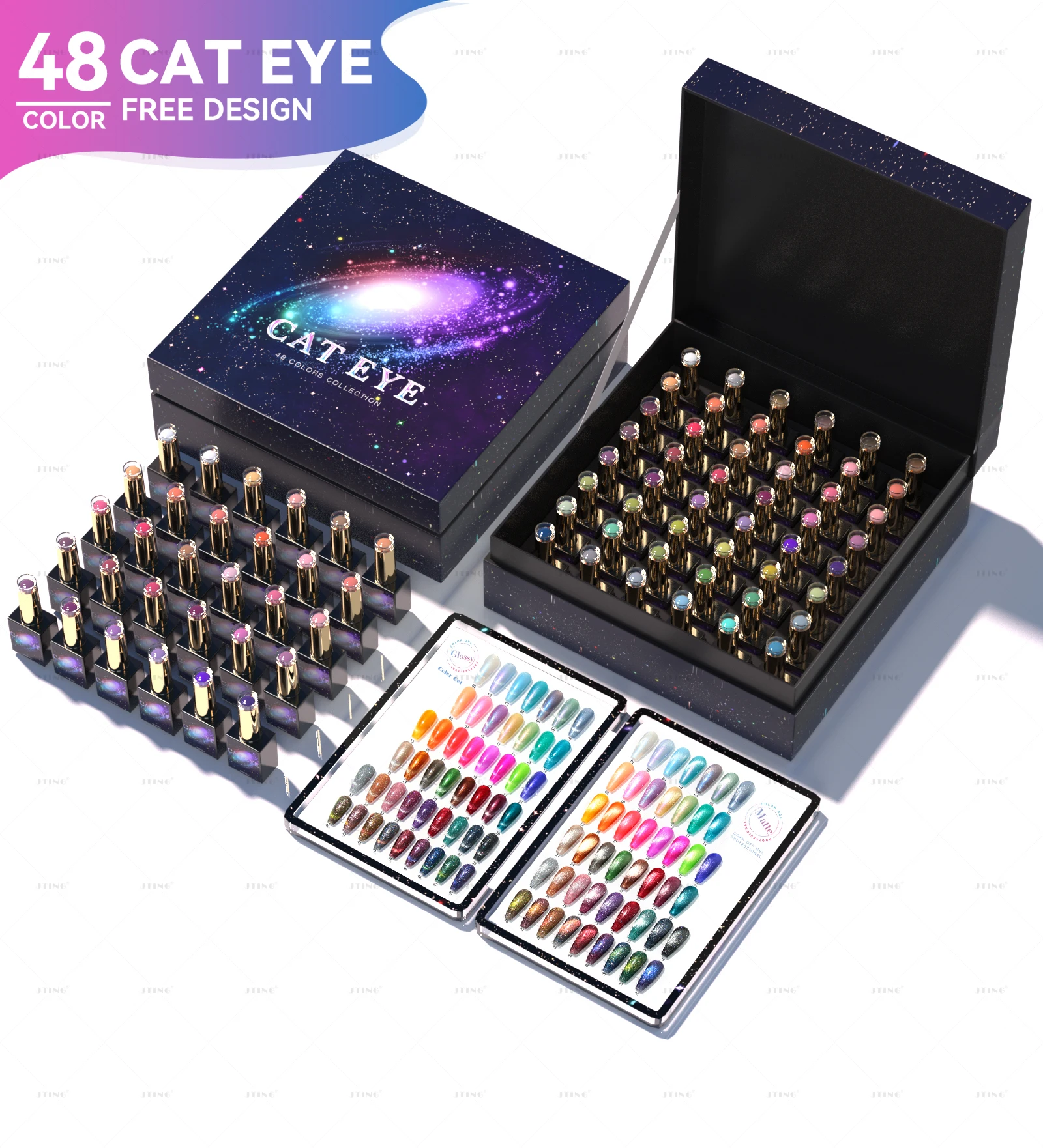 JTING New nail unique design 48 colors cat eye gel polish collection set box with free color book nail OEM ODM private label