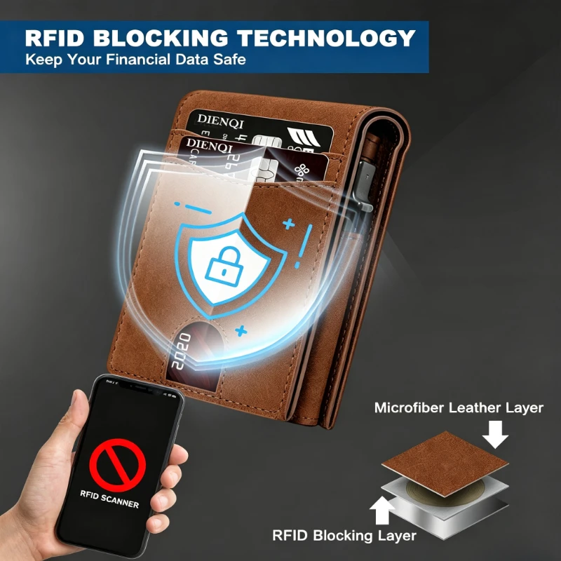 Herren RFID-blockierende Geldklammer-Geldbörse, schlanker, automatisch ausklappbarer Kreditkartenhalter mit Ausweisfenster, minimalistisches Kartenetui für Männer – Detail 6