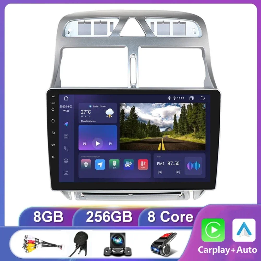 Android 14 Car Radio Multimedia Video Player For Peugeot 307 307CC 307SW 2004-2013 Navigation Head Unit Carplay Stereo Speakers