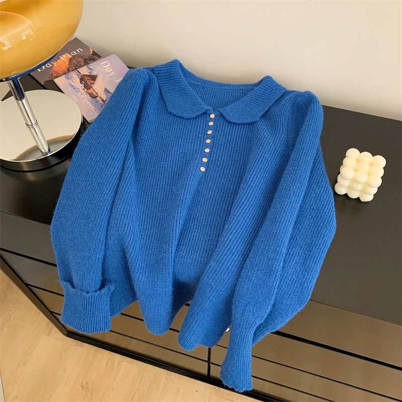 

Women's Blue Cardigan Korean Style Knitwear Sweater Long Sleeves Autumn Sweater Vintage Y2k Knit Pullover 2000s Fashion Clothes